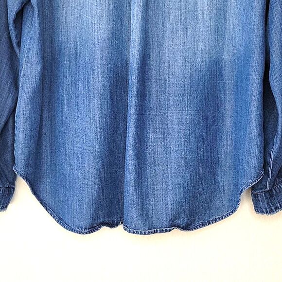 SIDE STITCH Blue 100% Lyocell Button-Up Long Sleeve Fringe Shirt size XS - Picture 7 of 11
